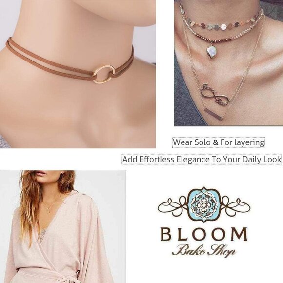 Elegant Gold and Brown Leather Choker Necklace - Perfect Holiday Gift for Women - Picture 5 of 7